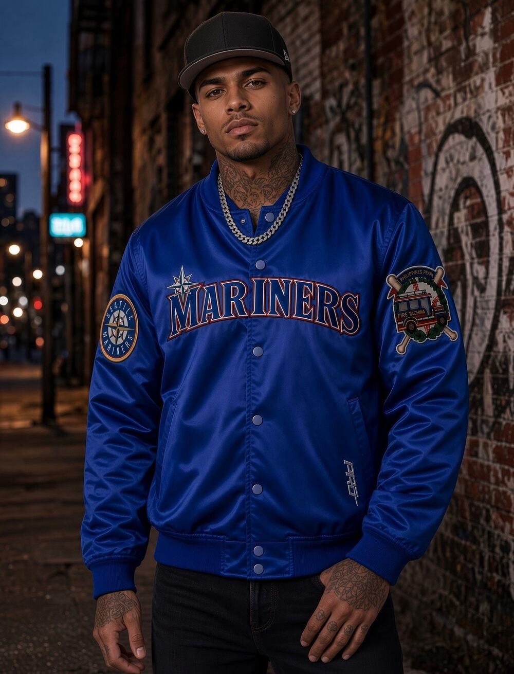 XL Pro Standard Seattle Mariners Filipino Heritage Satin Bomber Jacket Blue NWT